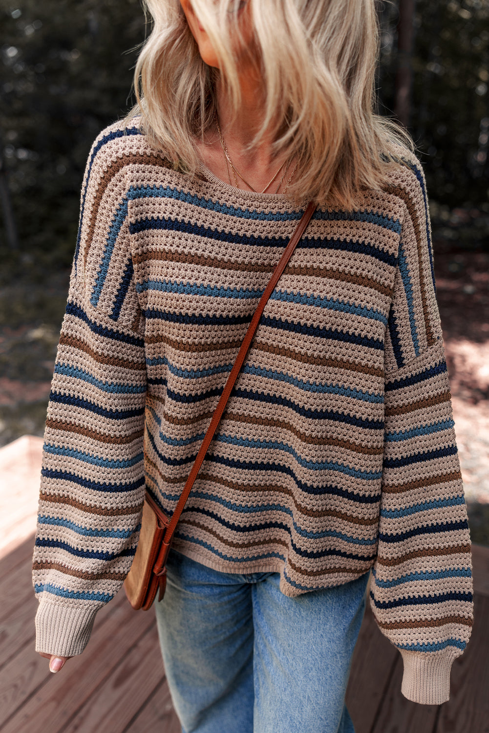 Multicolour Striped Knitted Drop Shoulder Round Neck Sweater by Dear-Lover Dropshipping