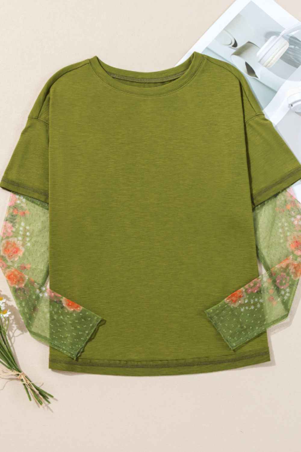 Faux Two Piece Floral Long Sleeve Patchwork Top by Wild and Free Boutique
