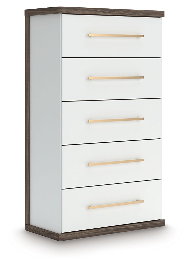 Kendanport - Five Drawer Chest - Brown / White by Unique Piece Furniture