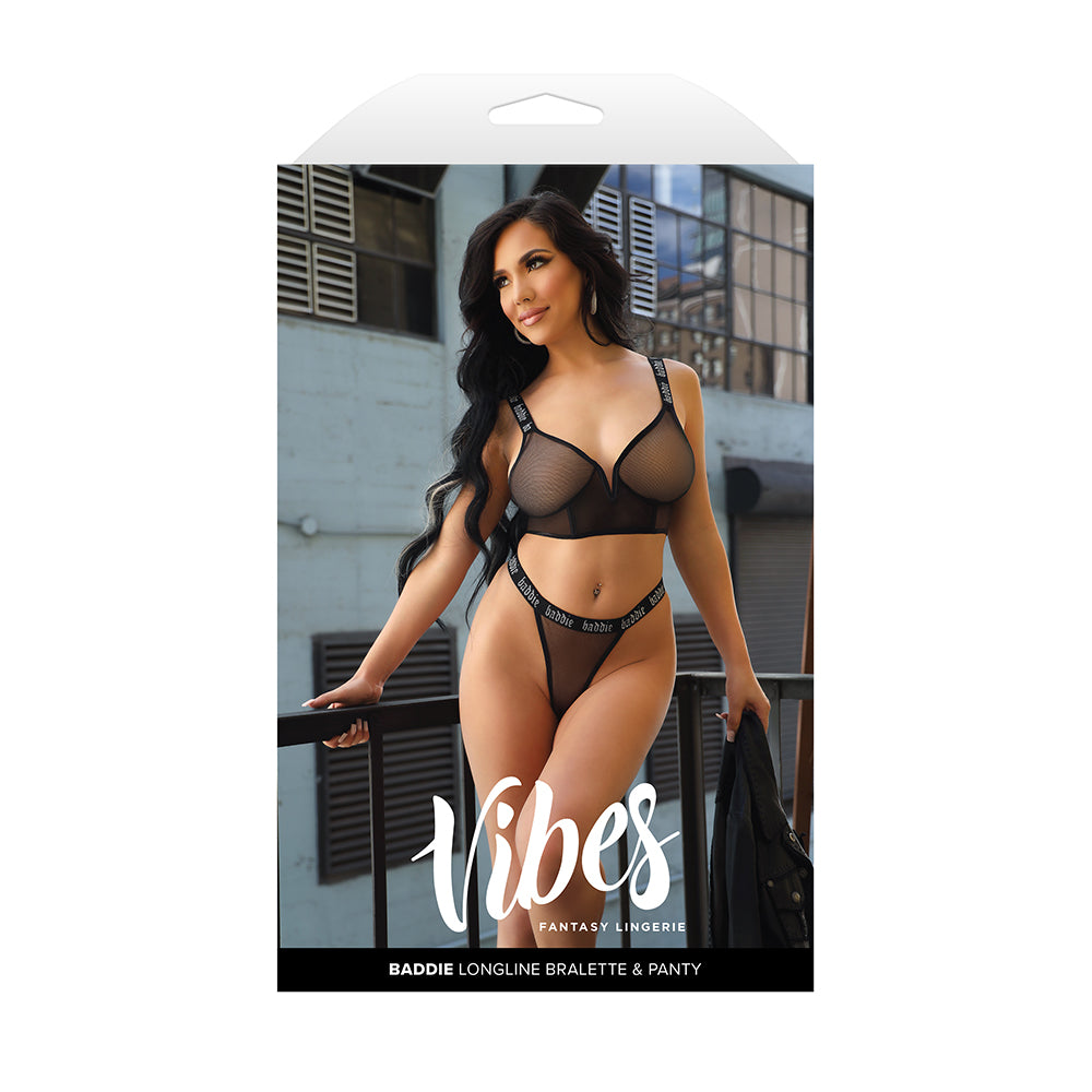 Fantasy Lingerie Vibes Baddie Longline Mesh Bralette & Panty L/XL by Fantasy Lingerie