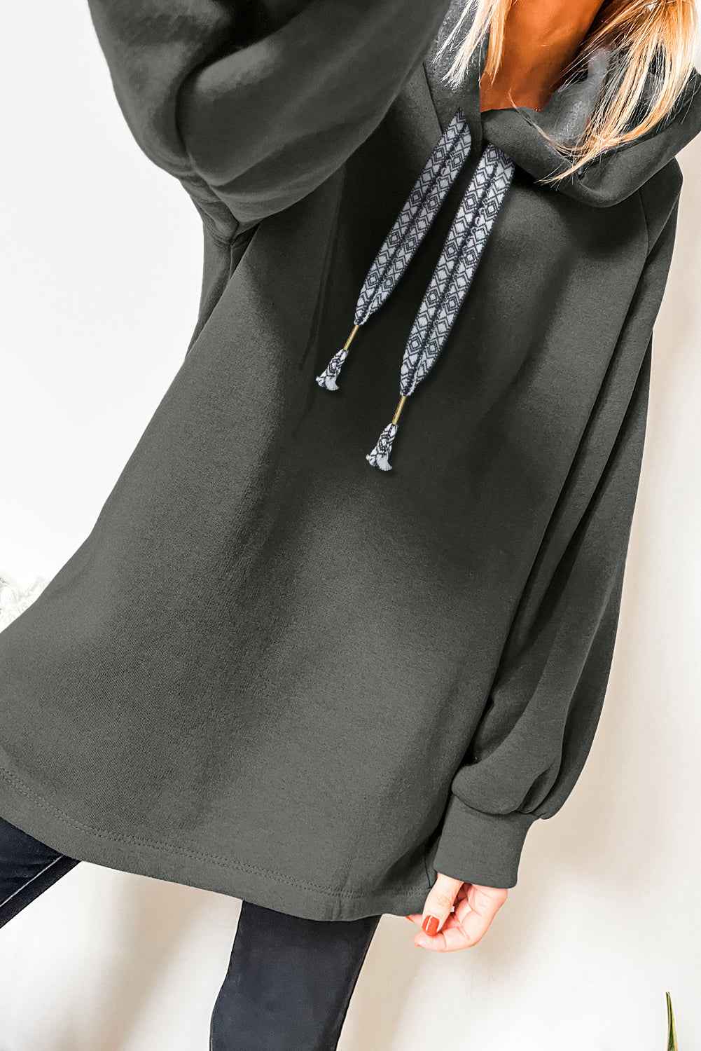 Raglan Sleeve Drawstring Hooded Tunic Sweatshirt by Wild and Free Boutique
