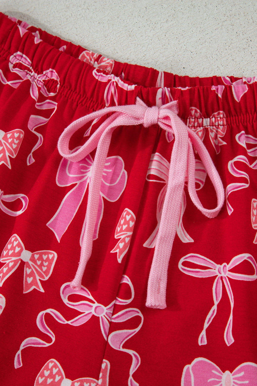 Red Sweet Bow Print Ruffled Short Sleeve Shirt Shorts 2pcs Pajama Set by Wild and Free Boutique