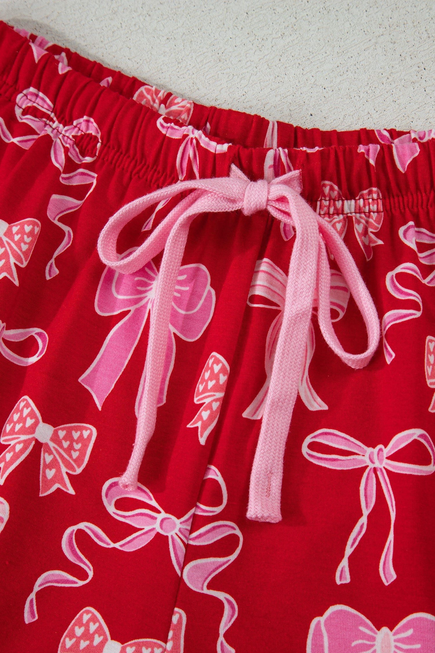 Red Sweet Bow Print Ruffled Short Sleeve Shirt Shorts 2pcs Pajama Set by Wild and Free Boutique