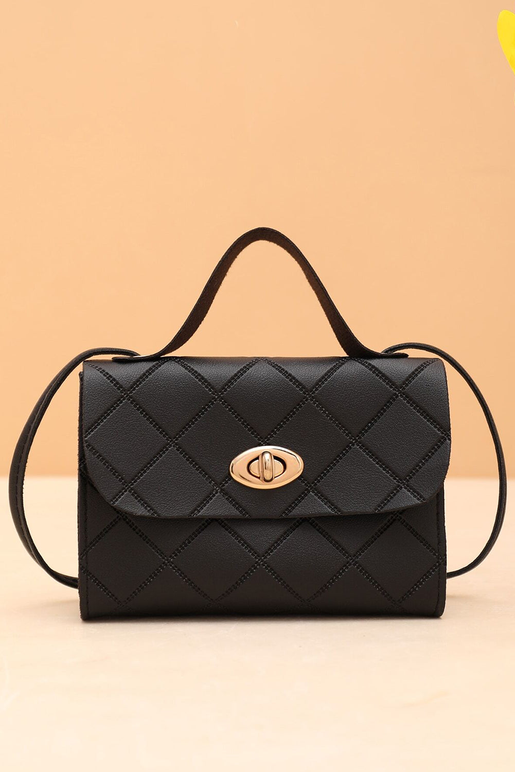 Black PU Leather Diamond Pattern Messenger Bag by Wild and Free Boutique