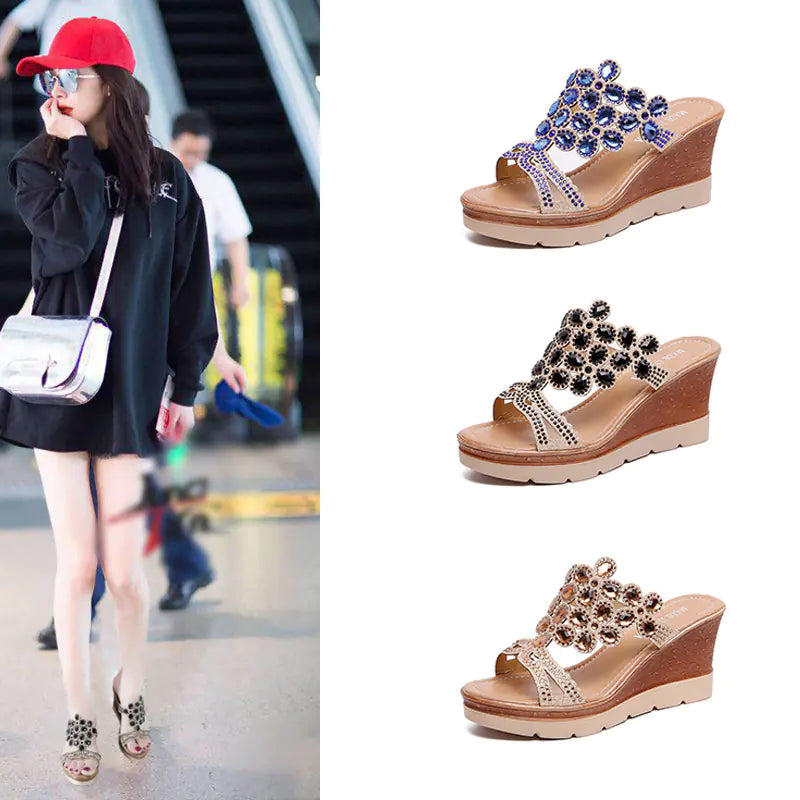 Rhinestone Platform Sandals and Slippers with Heels by Trendy Attic Store01