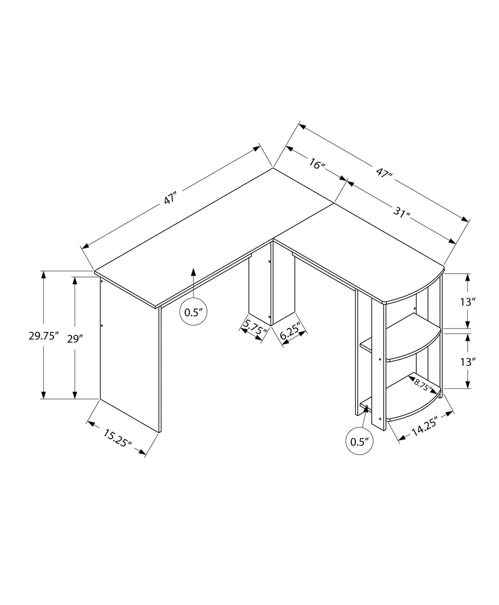 Computer Desk, Home Office, Corner, Storage Shelves, L Shape, Laptop, Contemporary & Modern - Walnut by Unique Piece Furniture