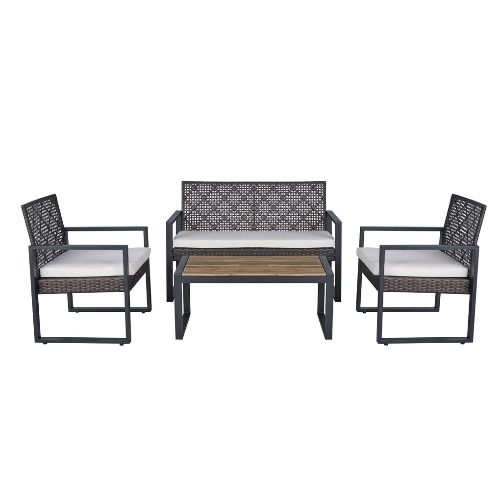 4 Piece Patio Furniture Set With Acacia Wood Table Top And Cushions by Unique Piece Furniture