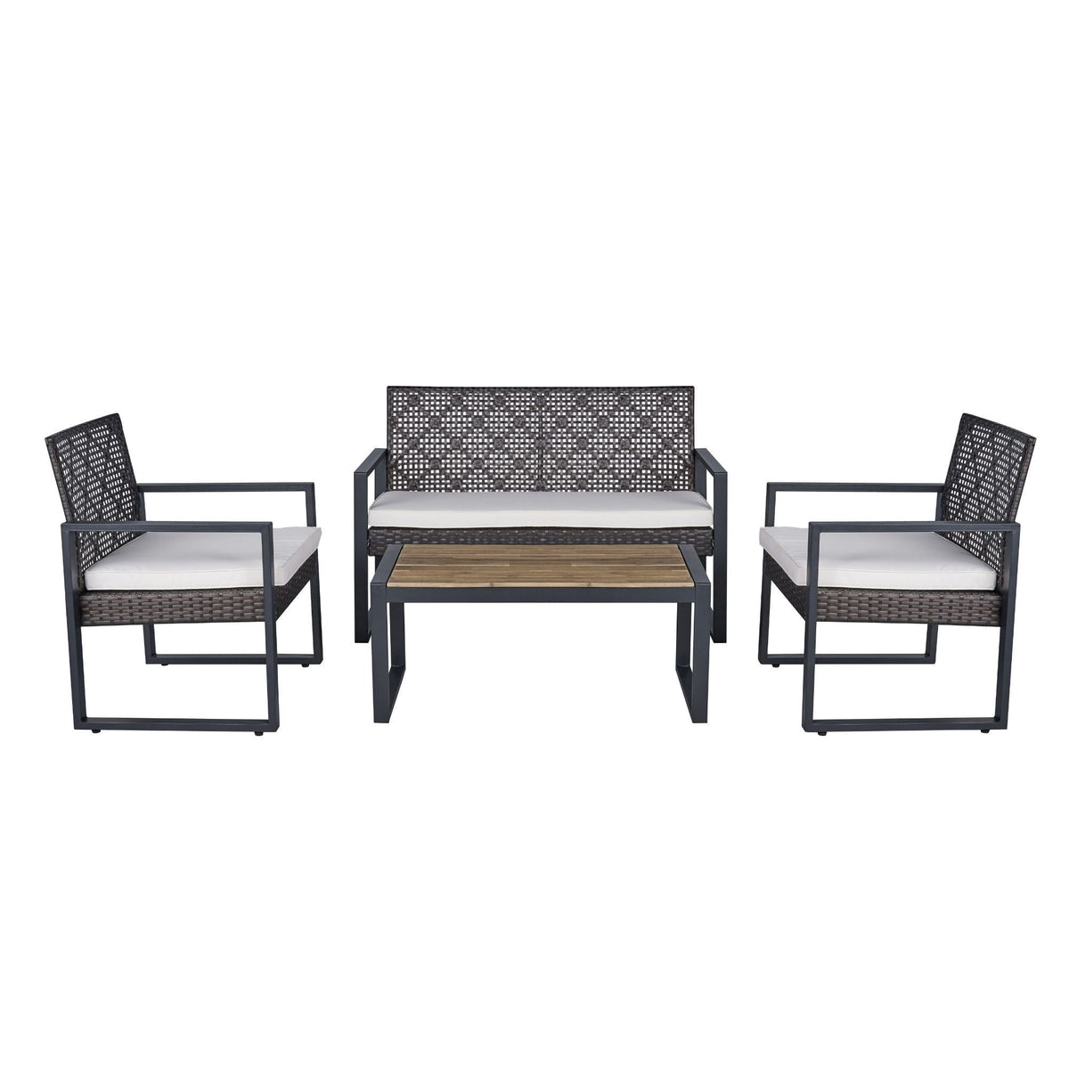 4 Piece Patio Furniture Set With Acacia Wood Table Top And Cushions by Unique Piece Furniture