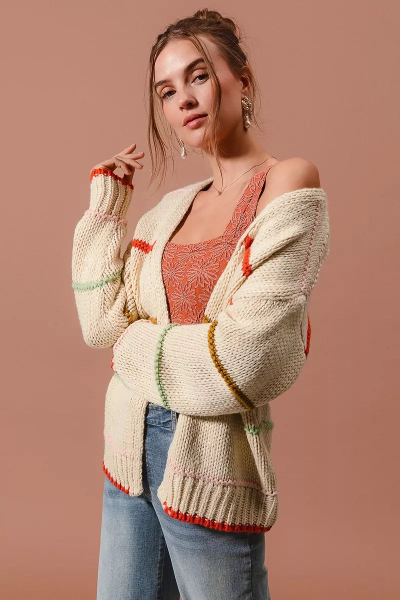 SO ME Loose Fit Multi Stripe Open Front Cardigan by FitiqueFit