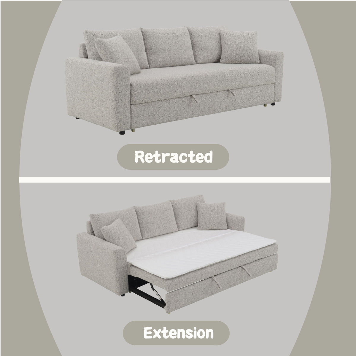 Connie - Boucle Sleeper Sectional Sofa With 2 Toss Pillows - Beige by Unique Piece Furniture
