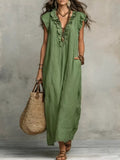 Full Size Ruffled V-Neck Cap Sleeve Maxi Dress Plus Size by Shopiebay