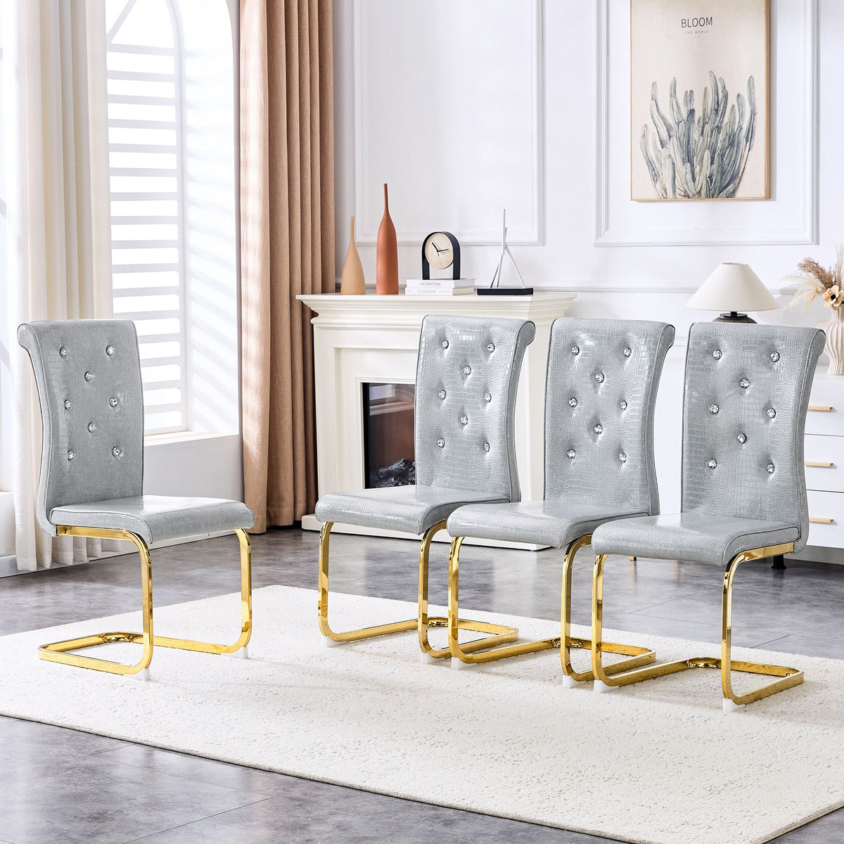 Elegant Design Alligator Skin Upholstered Dining Chairs by Unique Piece Furniture