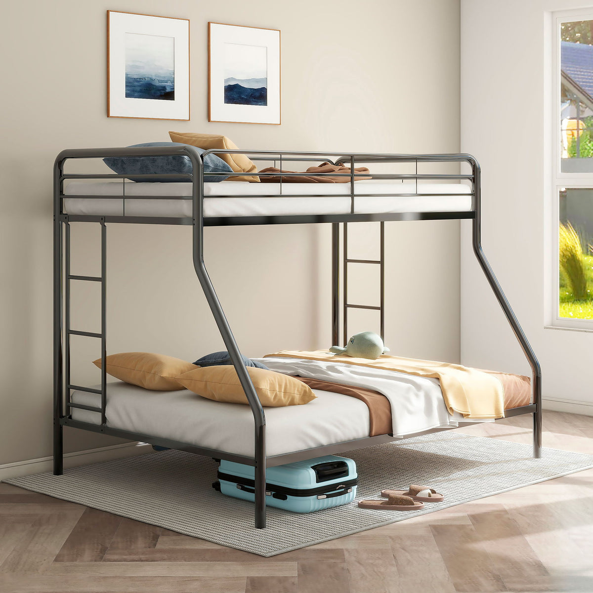 Carson Metal Twin Over Full Bunk Bed Glossy Black by Unique Piece Furniture