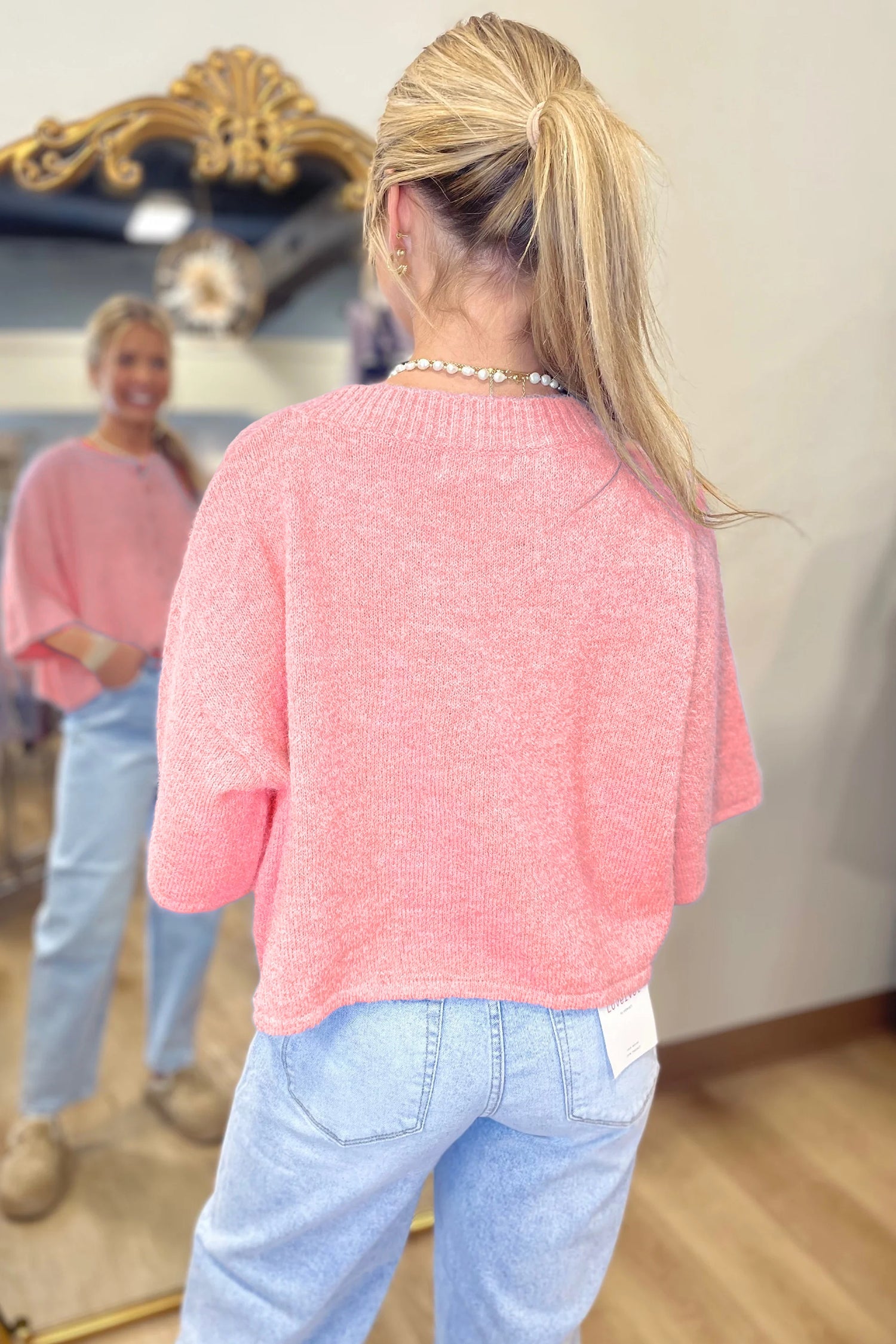 Beau Blue 3/4 Sleeve Boxy Knit Button Down Sweater Cardigan by Wild and Free Boutique