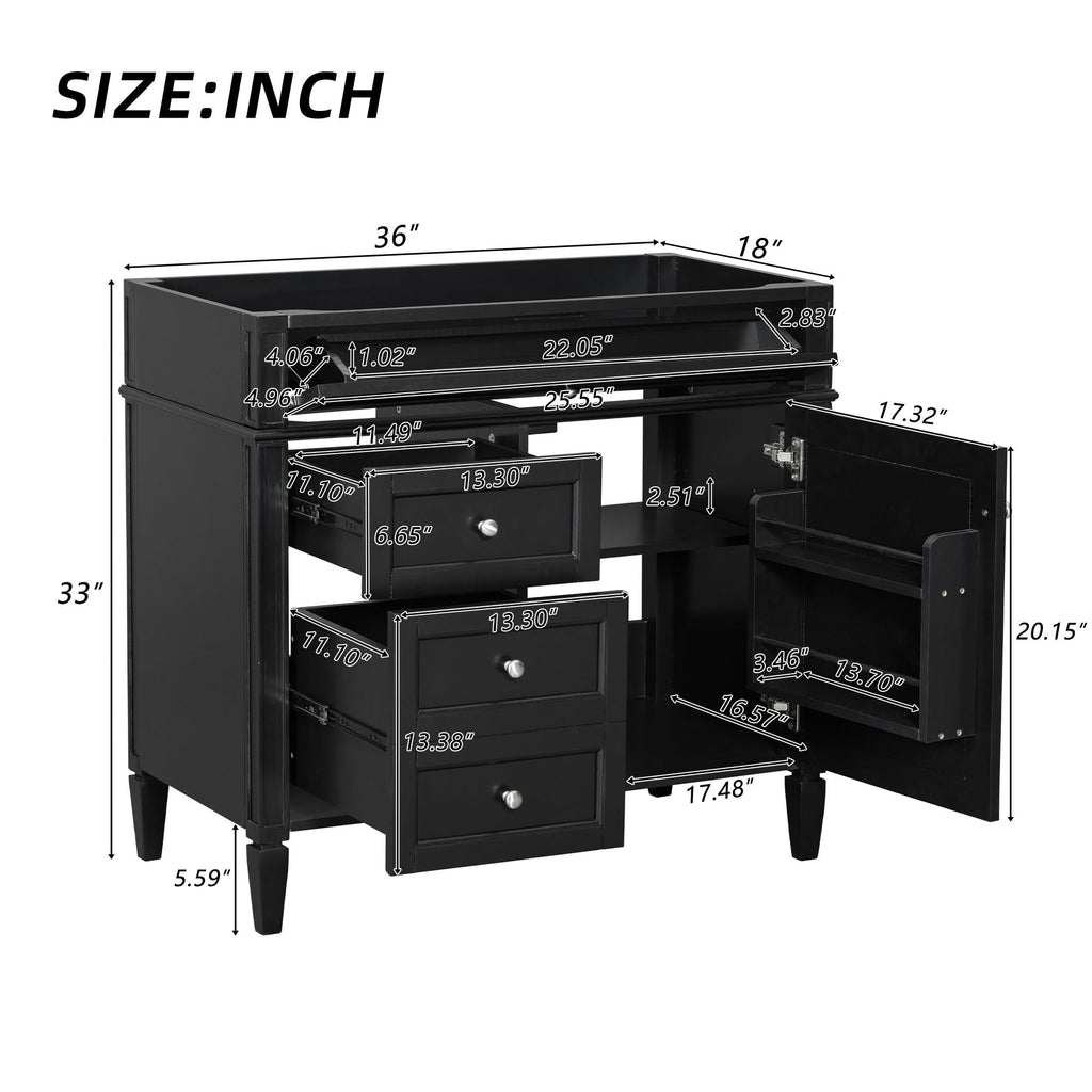 Bathroom Vanity With 2 Drawers And Tip-Out Drawer, Storage Cabinet by Unique Piece Furniture