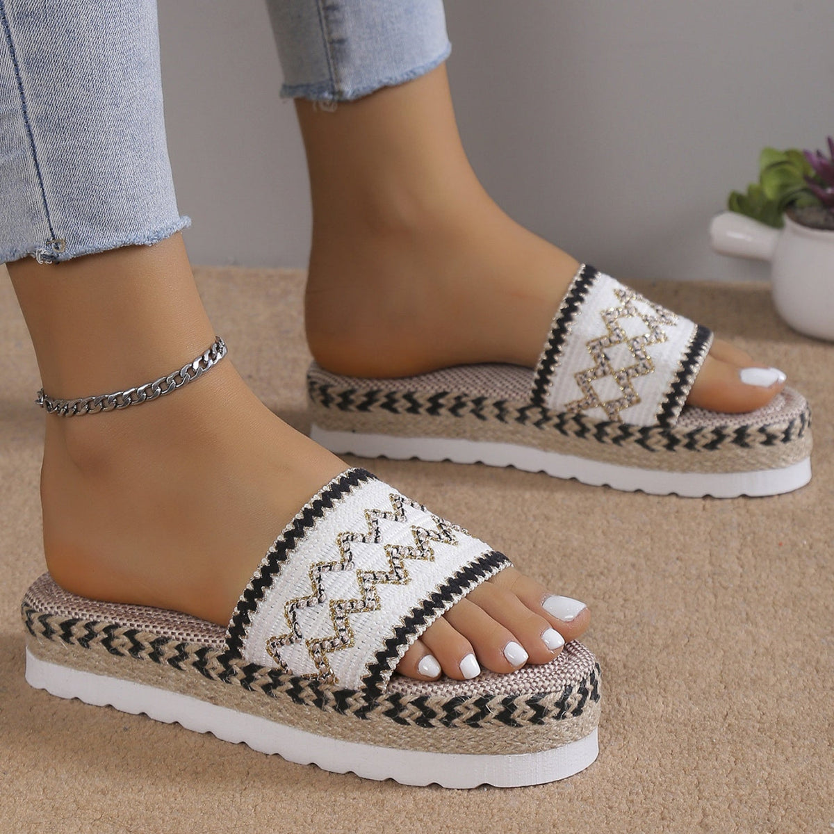 Geometric Weave Platform Sandals by Wild and Free Boutique