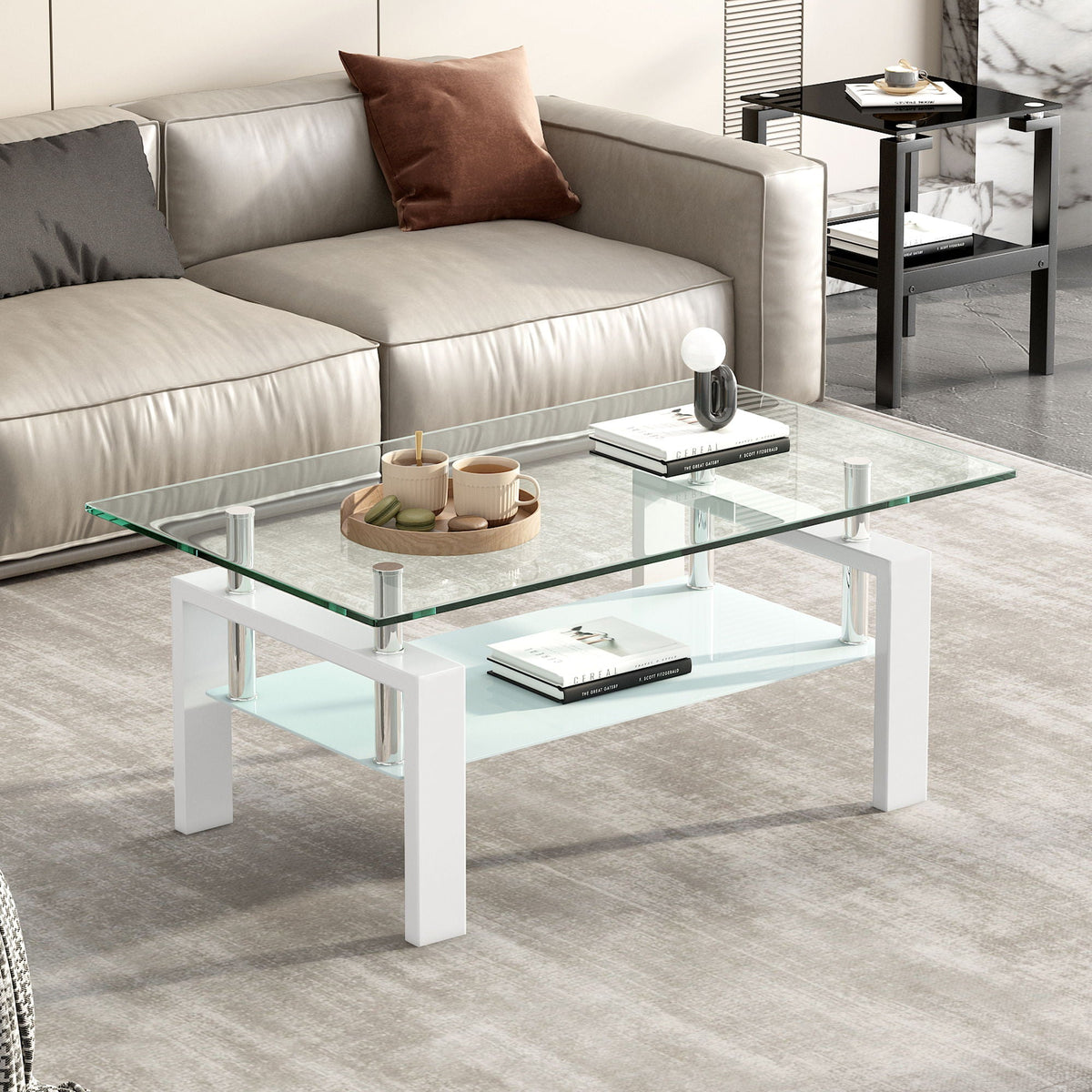 Tempered Glass Table With Storage by Unique Piece Furniture