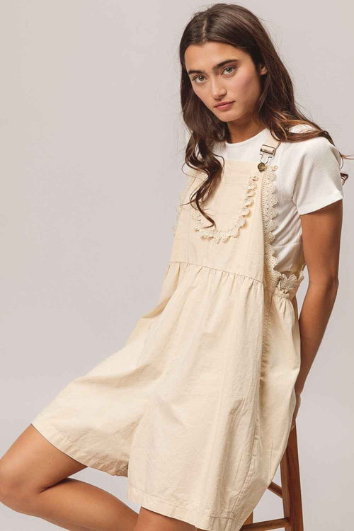 BiBi Back Patch Pocket Lace Trim Rompers by Wild and Free Boutique