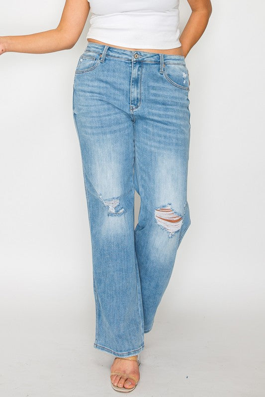 bytos Full Size Distressed High Rise Straight Jeans by Wild and Free Boutique