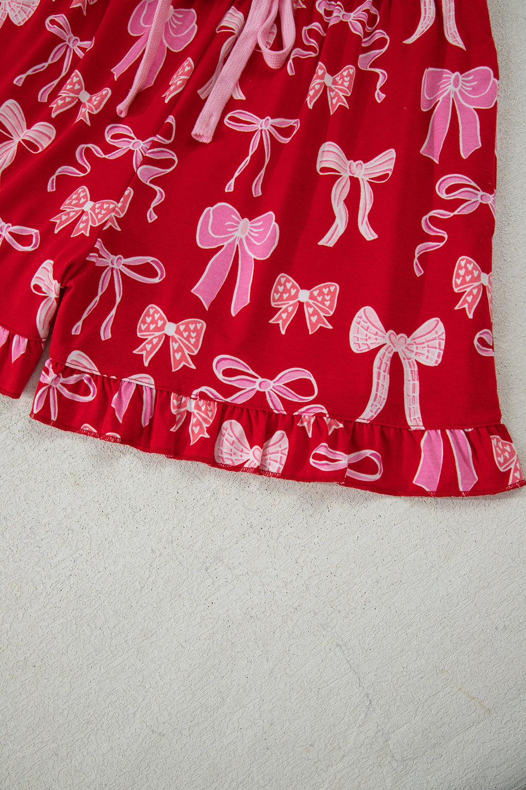 Red Sweet Bow Print Ruffled Short Sleeve Shirt Shorts 2pcs Pajama Set by Wild and Free Boutique