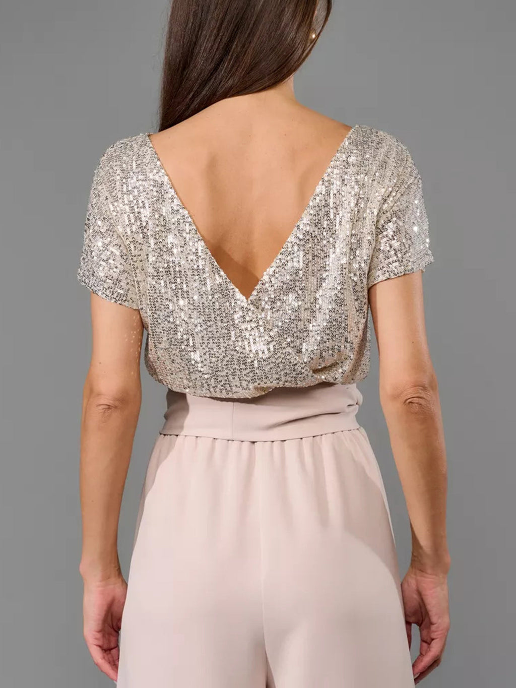 Full Size Sequin Round Neck Short Sleeve Wide Leg Jumpsuit by Wild and Free Boutique