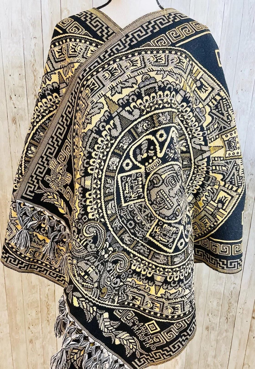 Aztec Calendar Mexican Shawl Wrap Reboso Artesanales Capas Pashima de Calendario Azteca by Chica Mexico