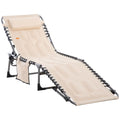 Outsunny - Padded Folding Chaise Lounge Chair, Outdoor 6-Level Reclining Camping Tanning Chair With Headrest For Beach, Yard, Patio, Pool - Beige by Unique Piece Furniture