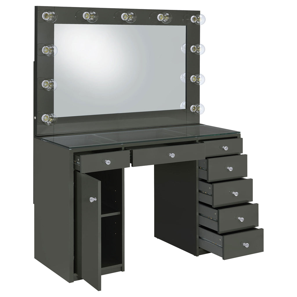 Acena 7-drawer Vanity Set with Lighting Grey High Gloss by Unique Piece Furniture