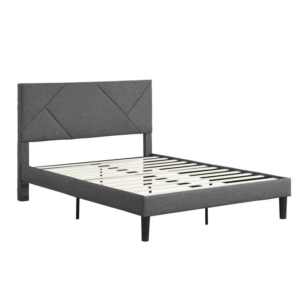 Upholstered Platform Bed Frame With Headboard, Wood Slat Support by Unique Piece Furniture