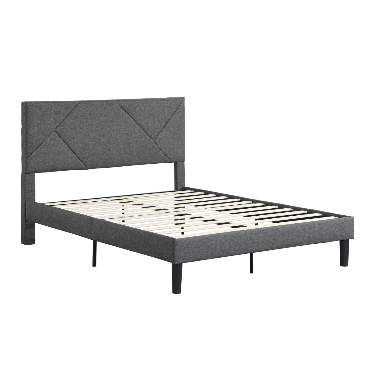 Upholstered Platform Bed Frame With Headboard, Wood Slat Support by Unique Piece Furniture