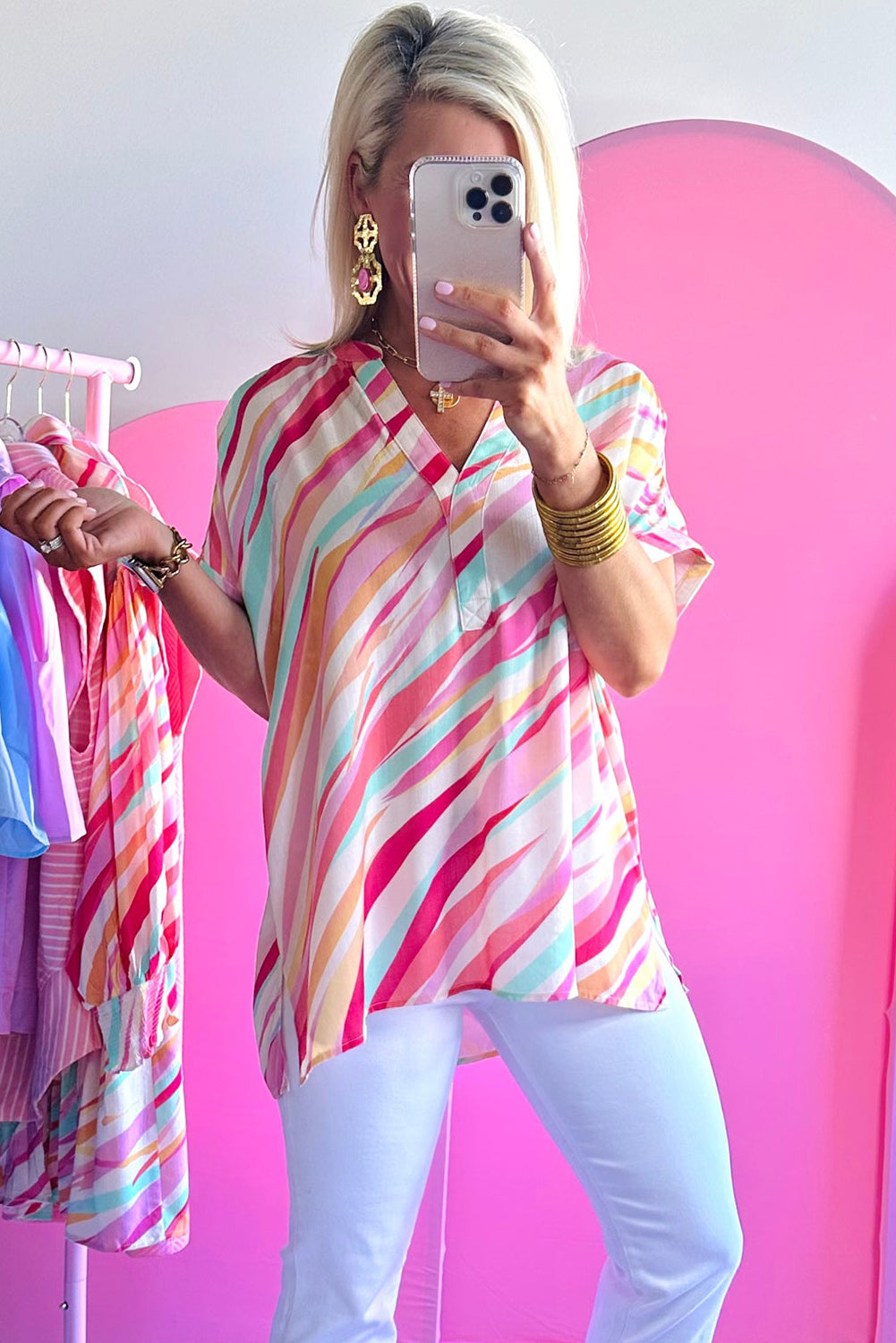 Multicolour Abstract Print High Low Blouse by Wild and Free Boutique