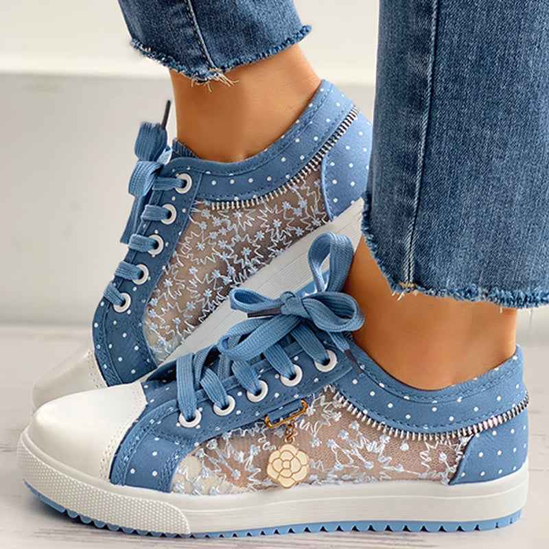 Floral Embroidered Polka Dot Print Sneakers — Women’s Casual Canvas Shoes by FitiqueFit