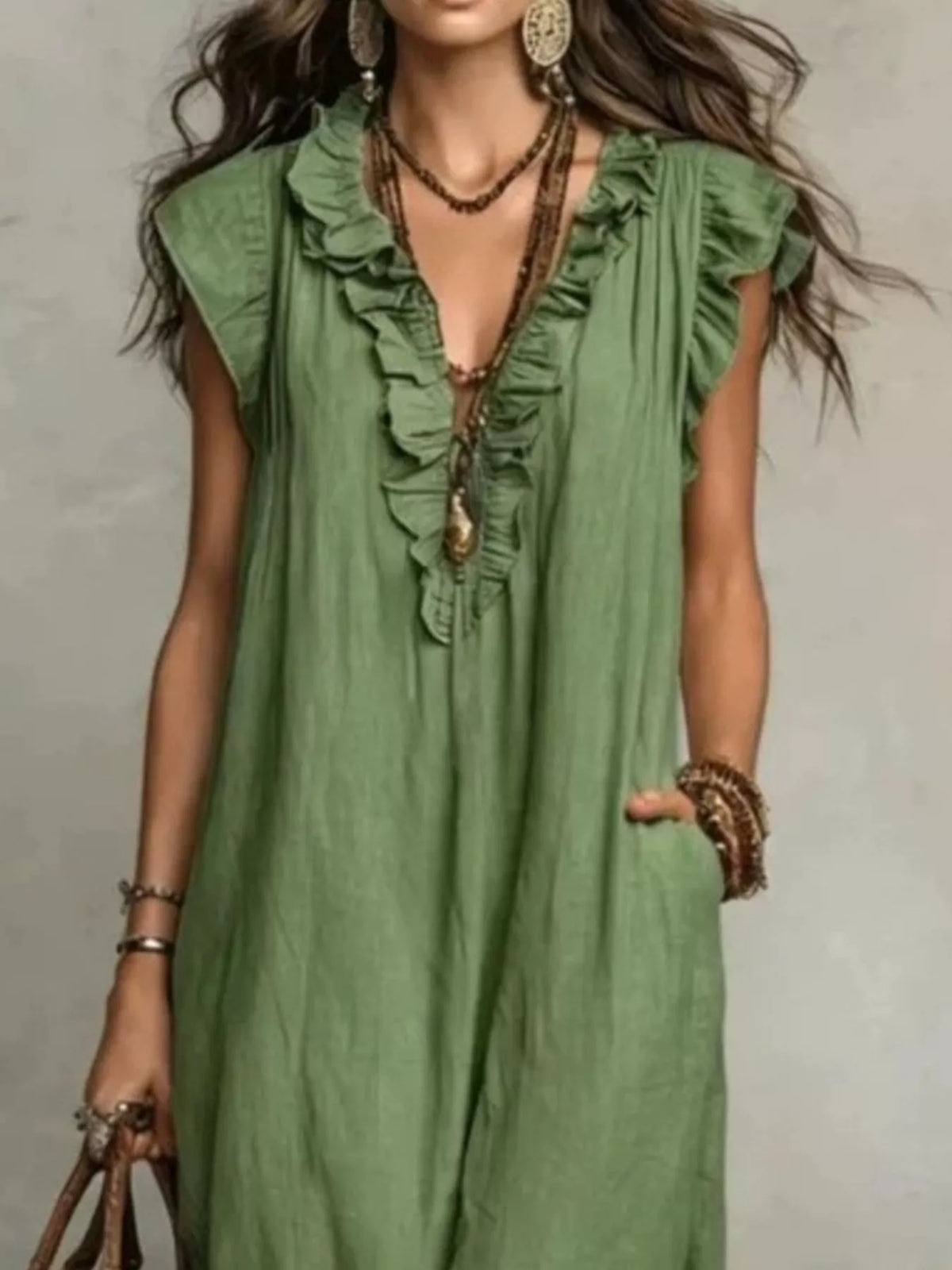 Full Size Ruffled V-Neck Cap Sleeve Maxi Dress Plus Size by Shopiebay