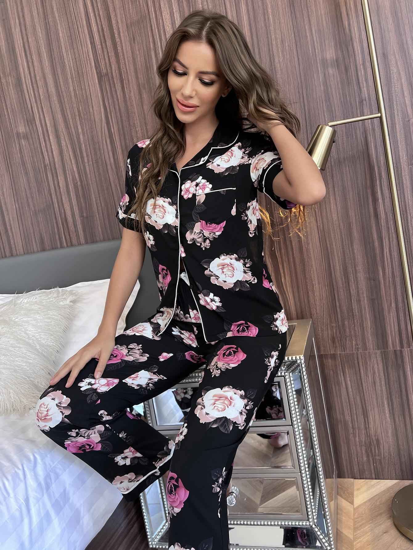 Floral Short Sleeve Shirt and Pants Lounge Set by Wild and Free Boutique