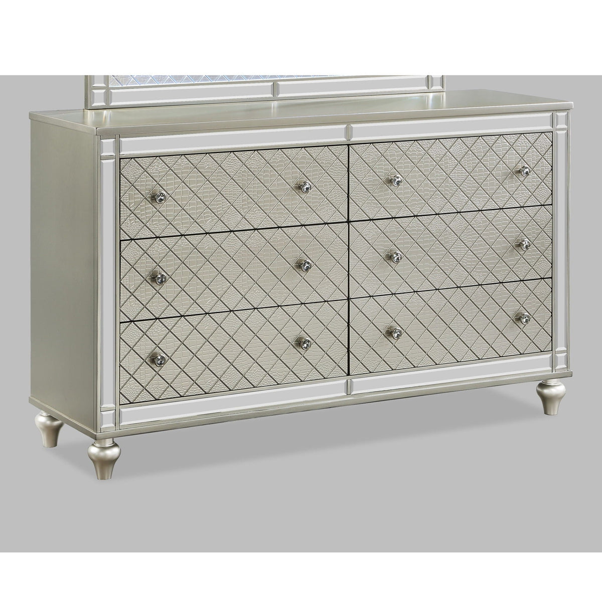 6 Drawer Bedroom Dresser With Diamond Patterned Drawer Fronts - Silver by Unique Piece Furniture