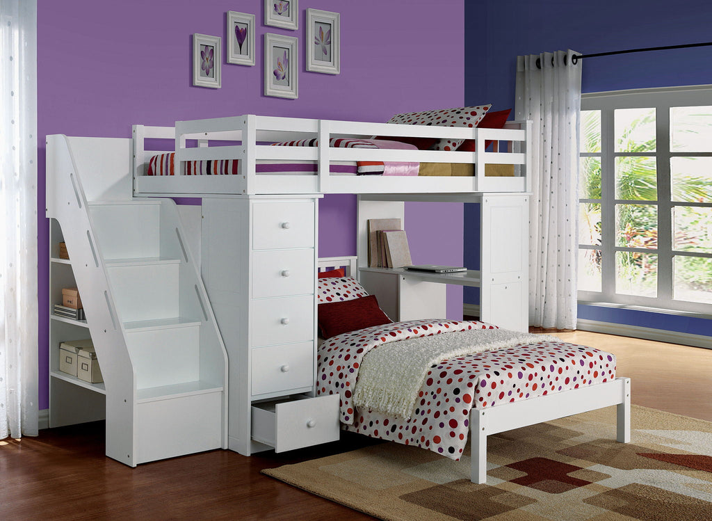 Freya - Twin Loft Bed With Storage (Not Including The Bottom Twin Bed) - White by Unique Piece Furniture