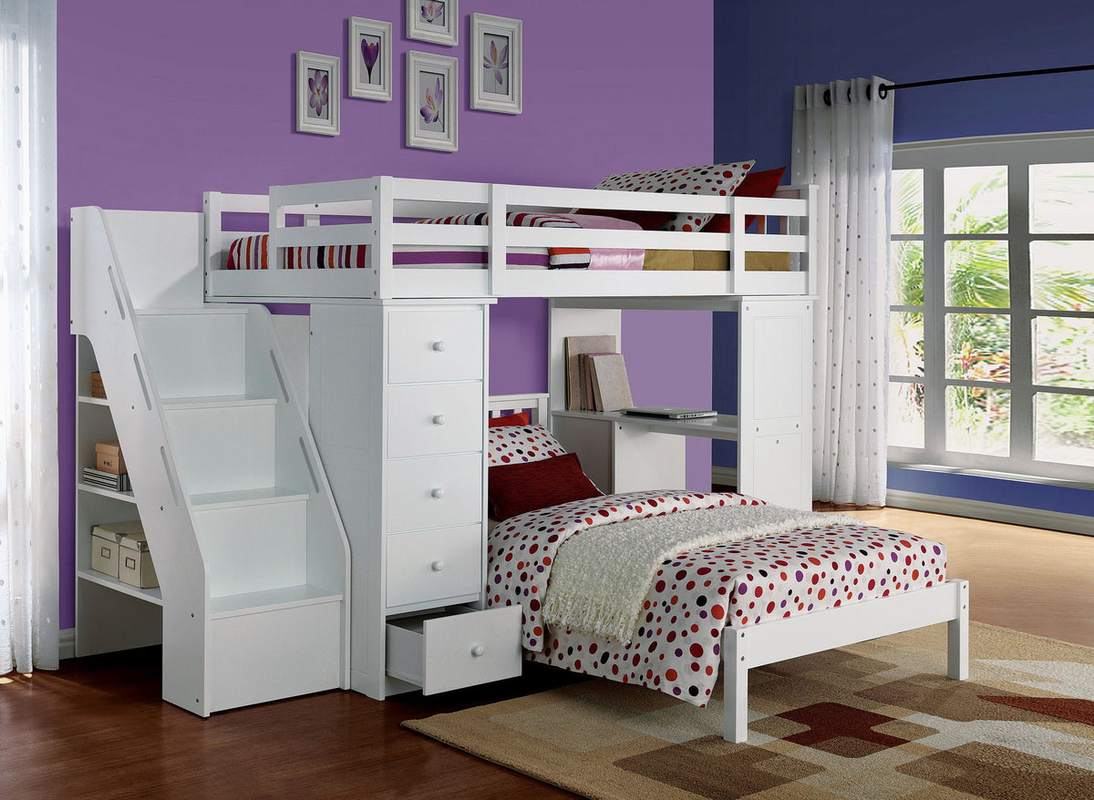 Freya - Twin Loft Bed With Storage (Not Including The Bottom Twin Bed) - White by Unique Piece Furniture