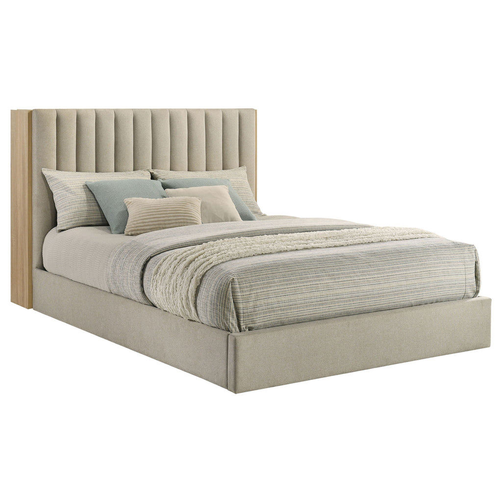 Arielle Queen Bookcase Panel Storage Bed Light Oak by Unique Piece Furniture