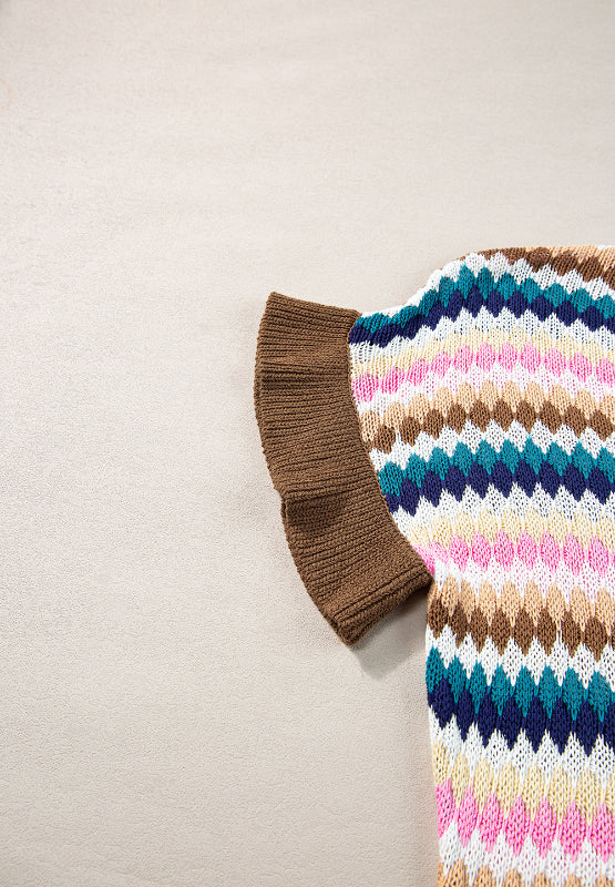 Contrast Round Neck Short Sleeve Sweater by Wild and Free Boutique