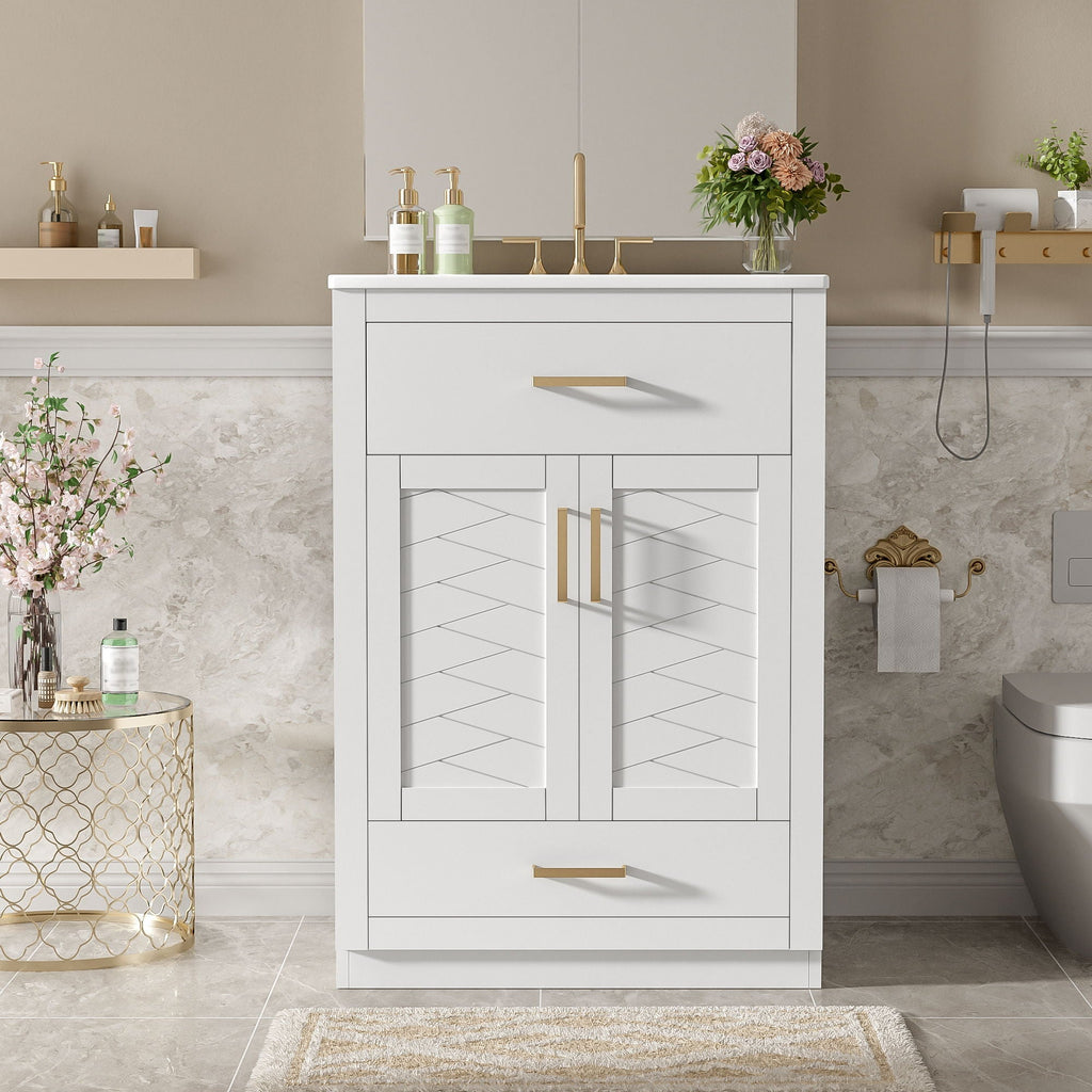 Modern Bathroom Vanity With Integrated Ceramic Sink, 2 Door Cabinet With Tip-Out Drawer by Unique Piece Furniture