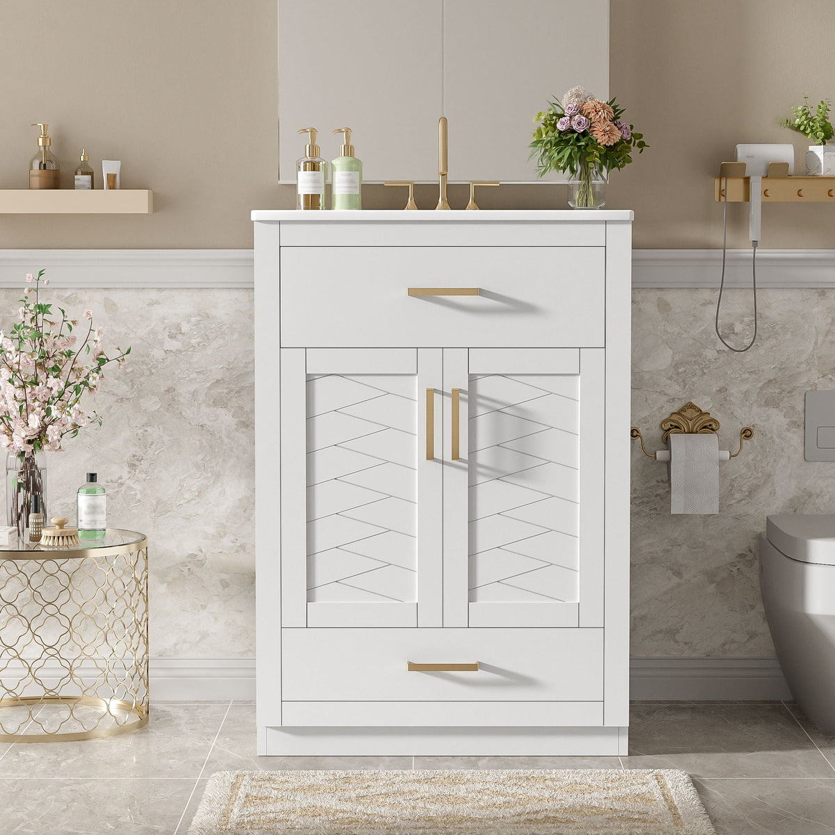 Modern Bathroom Vanity With Integrated Ceramic Sink, 2 Door Cabinet With Tip-Out Drawer by Unique Piece Furniture