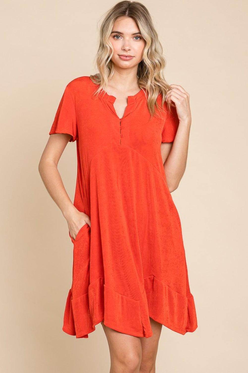Culture Code Full Size Short Sleeve Ruffled Hem Dress by Selvanelle