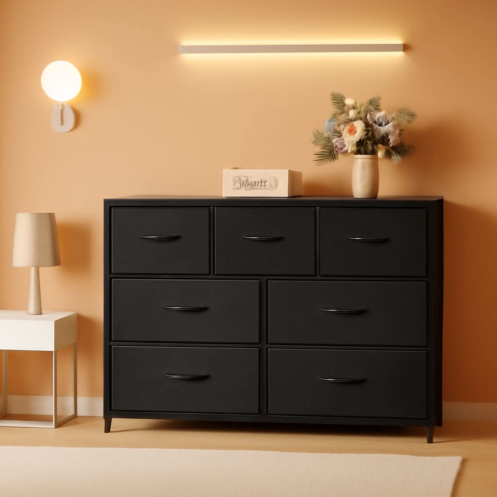 7 Drawer Dresser With Deep Storage And Wood Top Finish by ShipItFurniture
