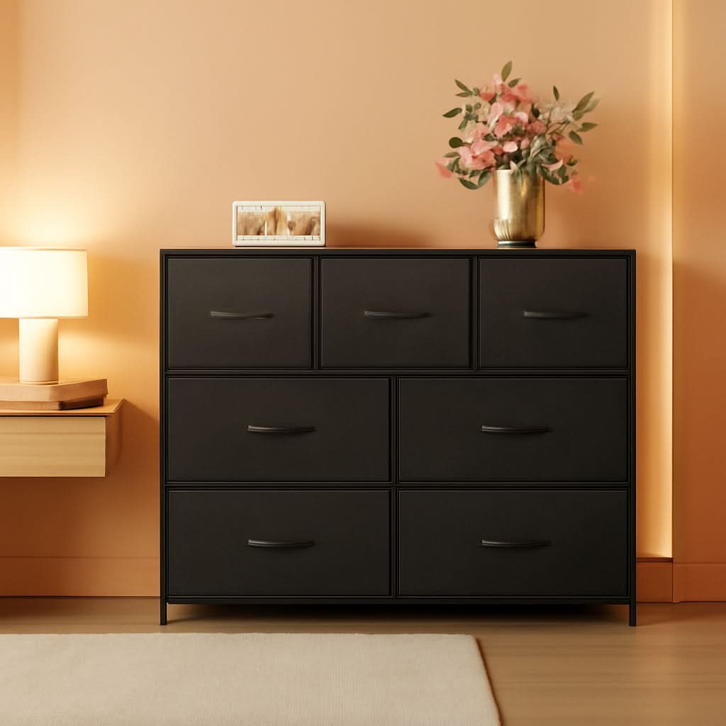 Black Dresser TV Stand With Fabric Drawers 39 Inch Length by ShipItFurniture