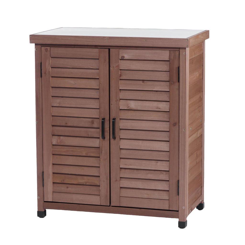 Potting Bench With Storage Cabinet And Metal Table Top For Outdoor by Unique Piece Furniture