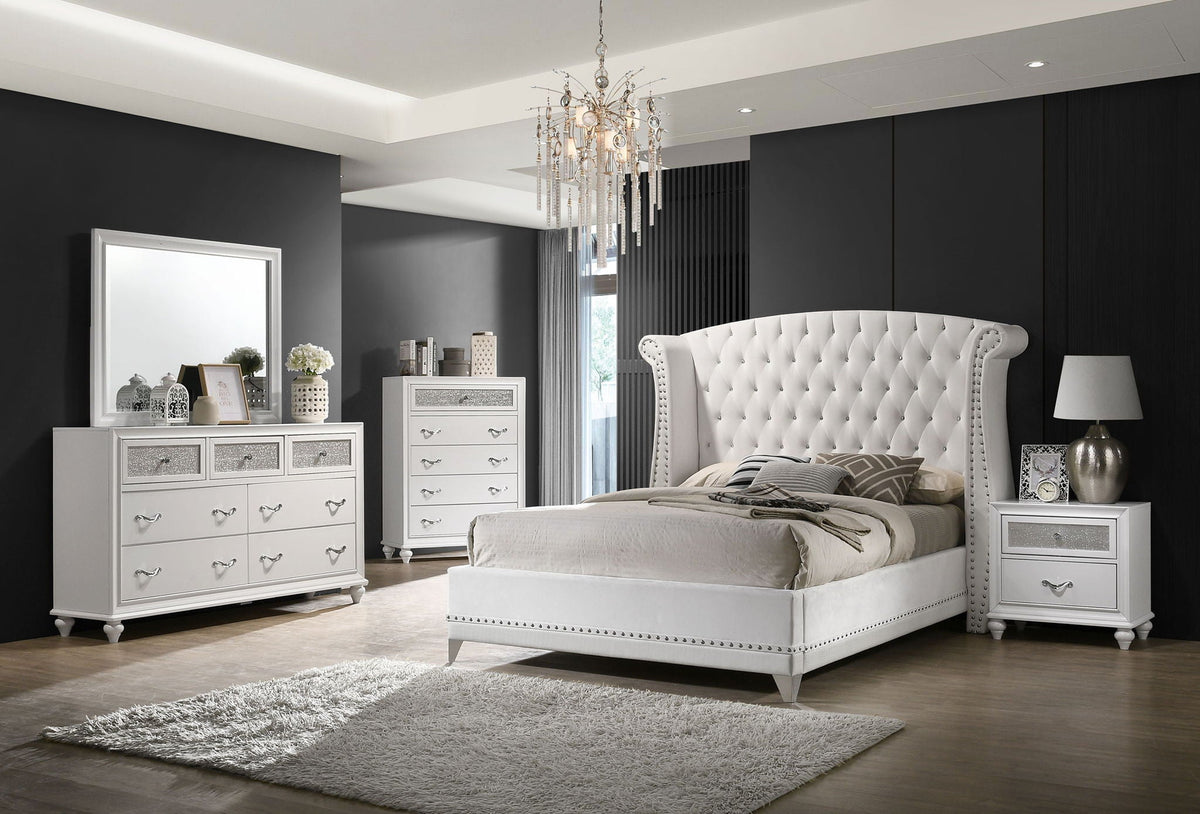 Barzini Upholstered Queen Wingback Bed White by Unique Piece Furniture