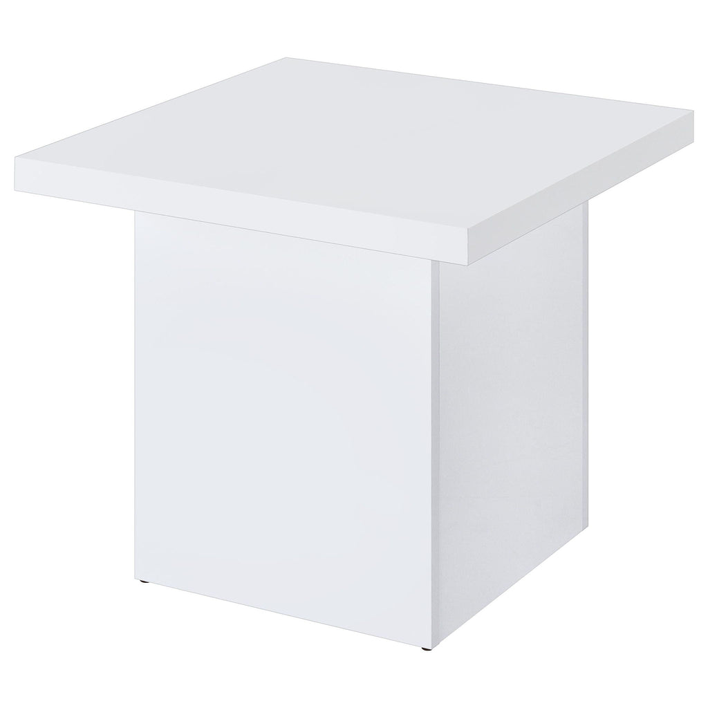 Devar Square Engineered Wood Side End Table White High Gloss by Unique Piece Furniture