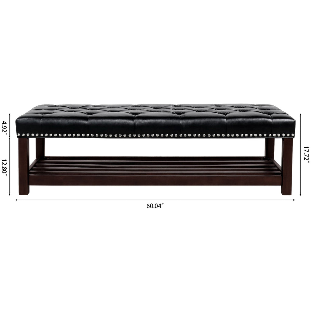Bedroom End Of Bed Bench Tufted Upholstered End Of Bed Bench End Of Bed Entrance Shoe Bench With Nailhead Trim And Shelf Bedroom Upholstered Bench Living Room Shoe Rack Footstool by Unique Piece Furniture