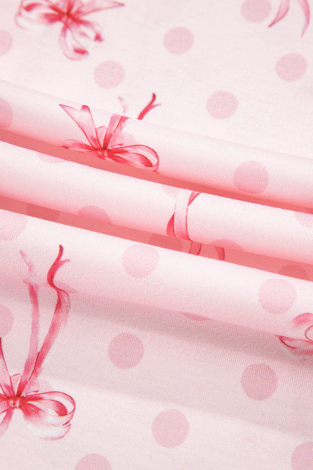 Pink Bow Print Contrast Pipping Short Pajamas Set by Wild and Free Boutique