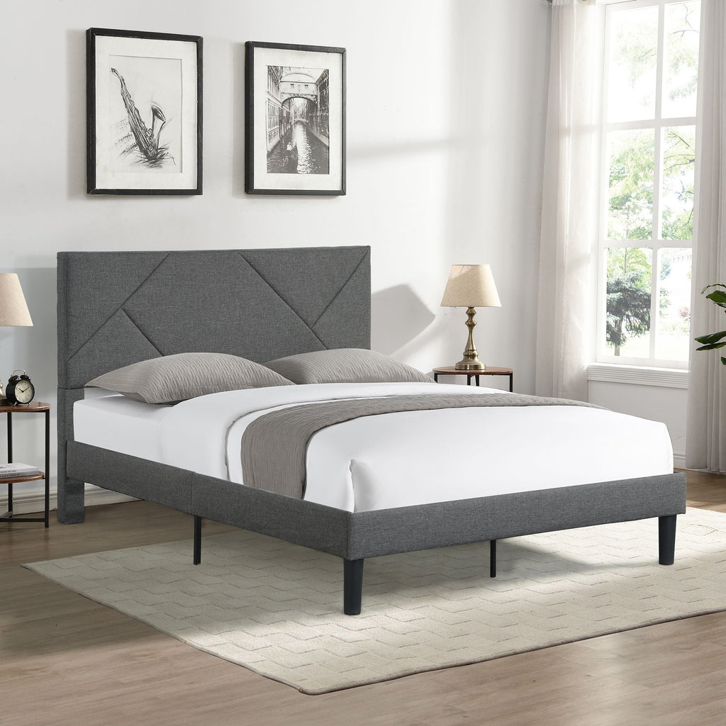 Upholstered Platform Bed Frame With Headboard, Wood Slat Support by Unique Piece Furniture